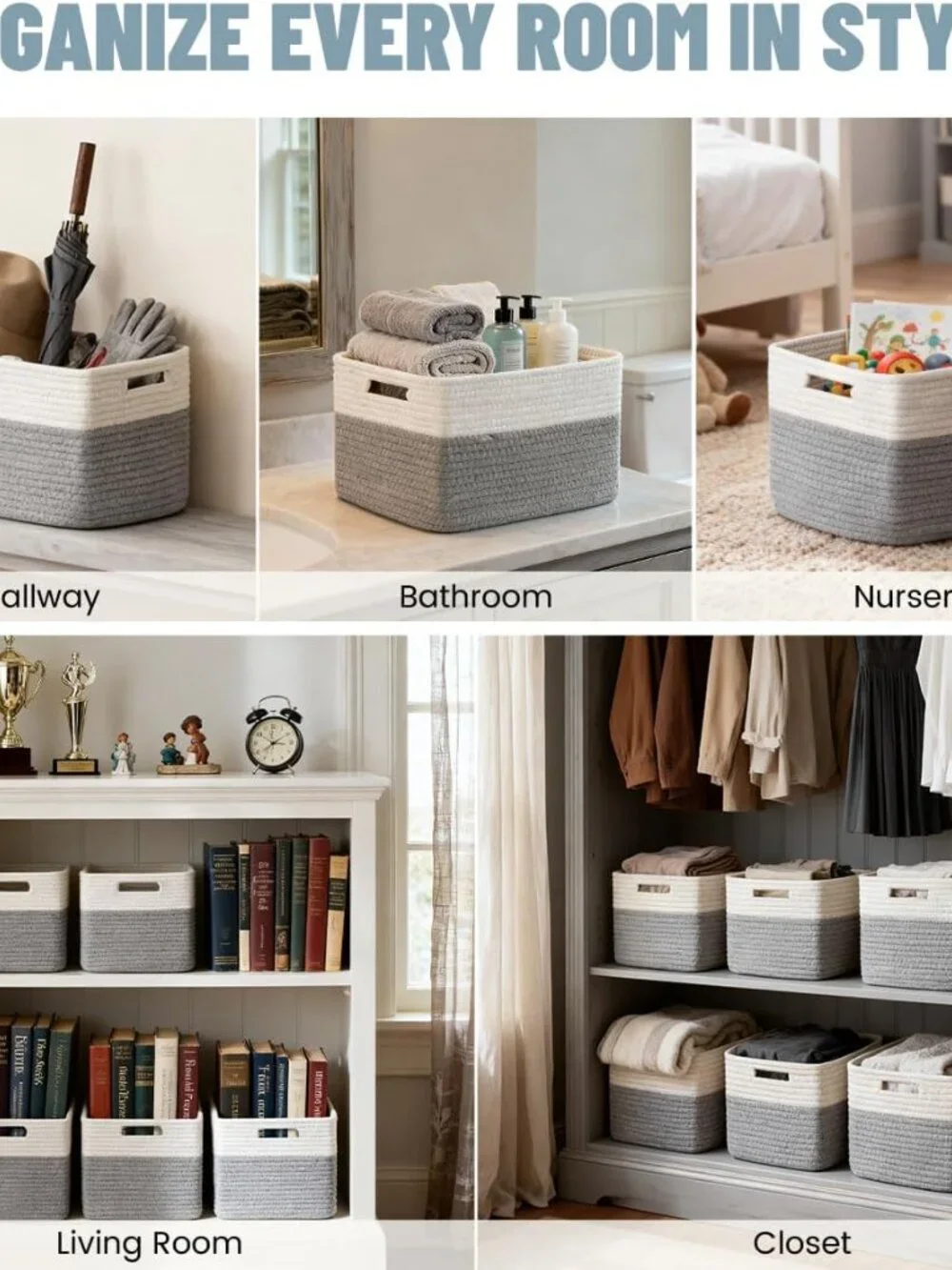 New 5 Pack Woven Storage Baskets, Decorative Storage Bins for Organizing | 13.8